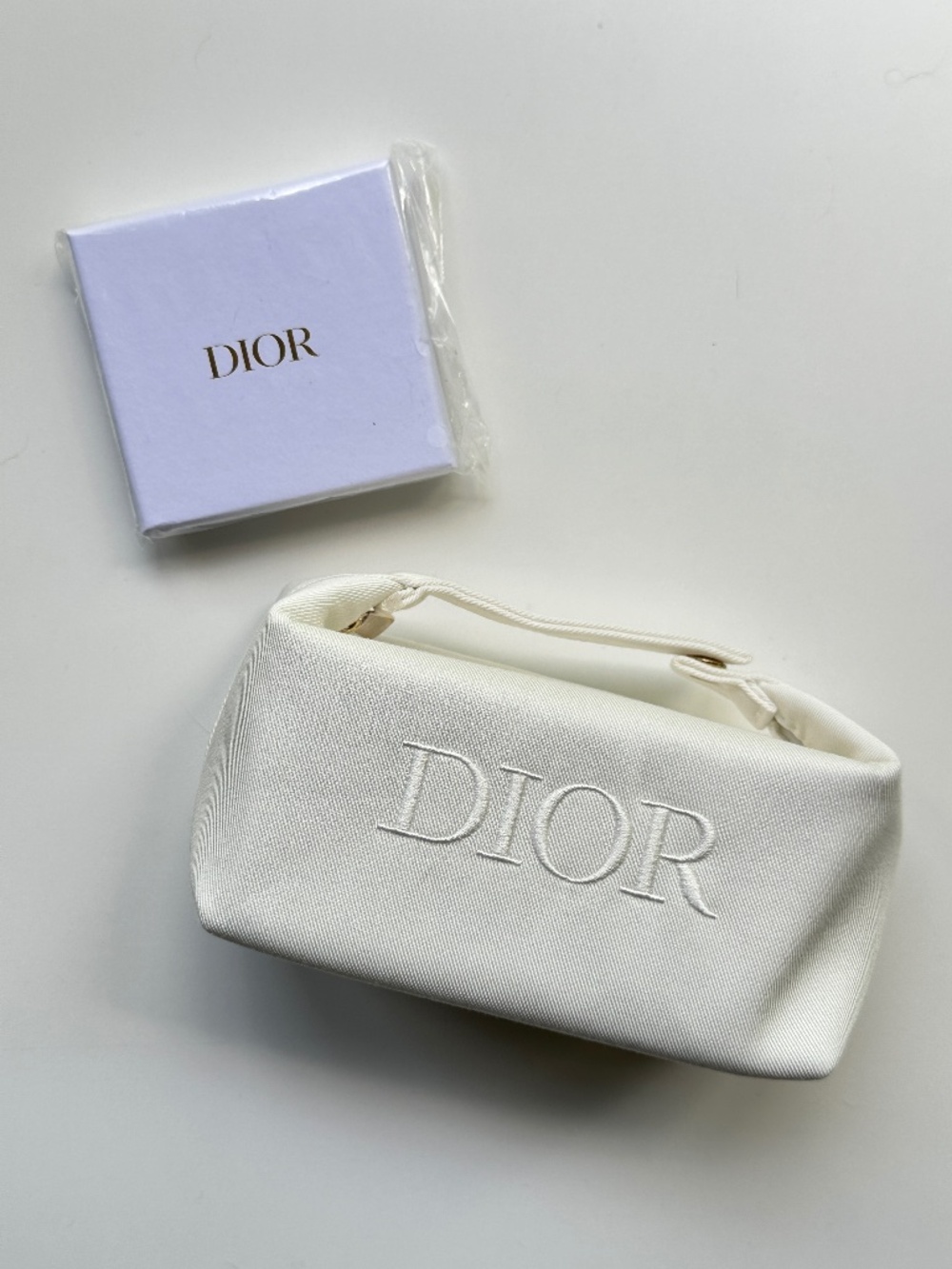 NWT New Christian Dior Ivory White Cosmetic Bag and Massage Tool